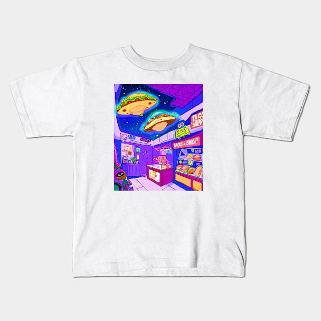 taco shop at space anime style art Kids T-Shirt by NIKA13